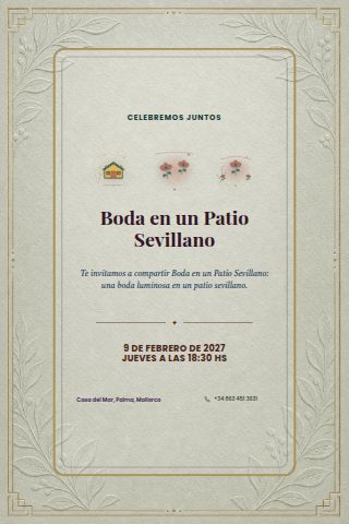 Seville Courtyard Wedding invitation design preview