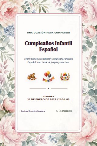Spanish Children's Birthday invitation preview