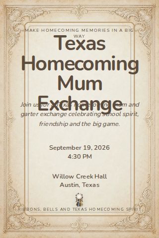 Texas Homecoming Mum Exchange invitation design preview
