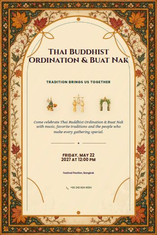 Thai Buddhist Ordination & Buat Nak invitation preview