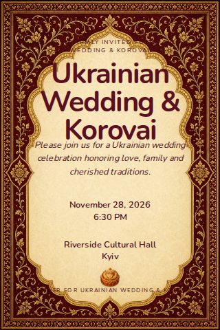 Ukrainian Wedding & Korovai invitation design preview