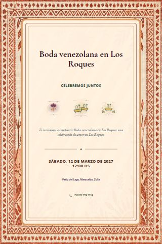 Venezuelan Los Roques Coastal Wedding invitation design preview
