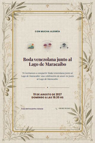 Venezuelan Maracaibo Lakeside Wedding invitation design preview