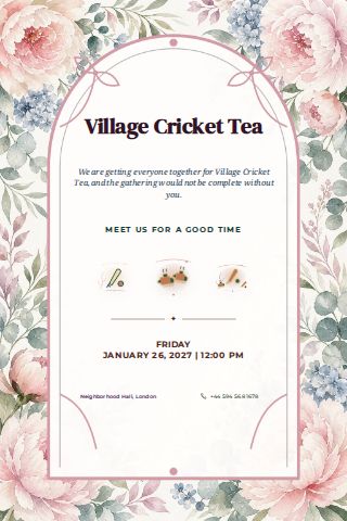 Village Cricket Tea invitation design preview