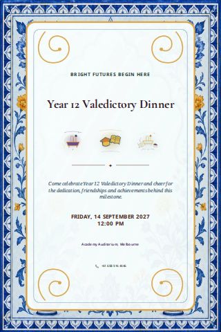 Year 12 Valedictory Dinner invitation design preview