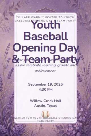 Youth Baseball Opening Day & Team Party invitation design preview
