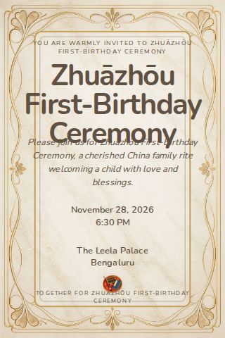 Zhuāzhōu First-Birthday Ceremony invitation design preview